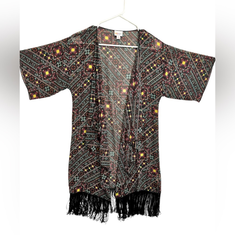 NWT LuLaRoe Womens Kimono Swim Coverup Colorful Fringe Sheer Cardigan size S